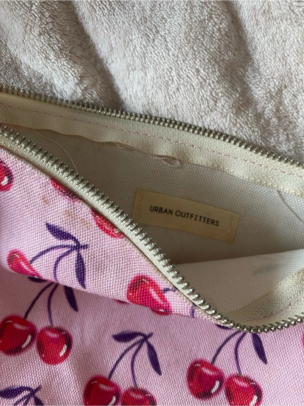 Pink Cherry Print Cosmetic Bag